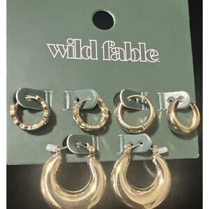 Wild Fable Gold and Textured Hoop Earrings 3 Pairs New Pierced Ears Nickel Free